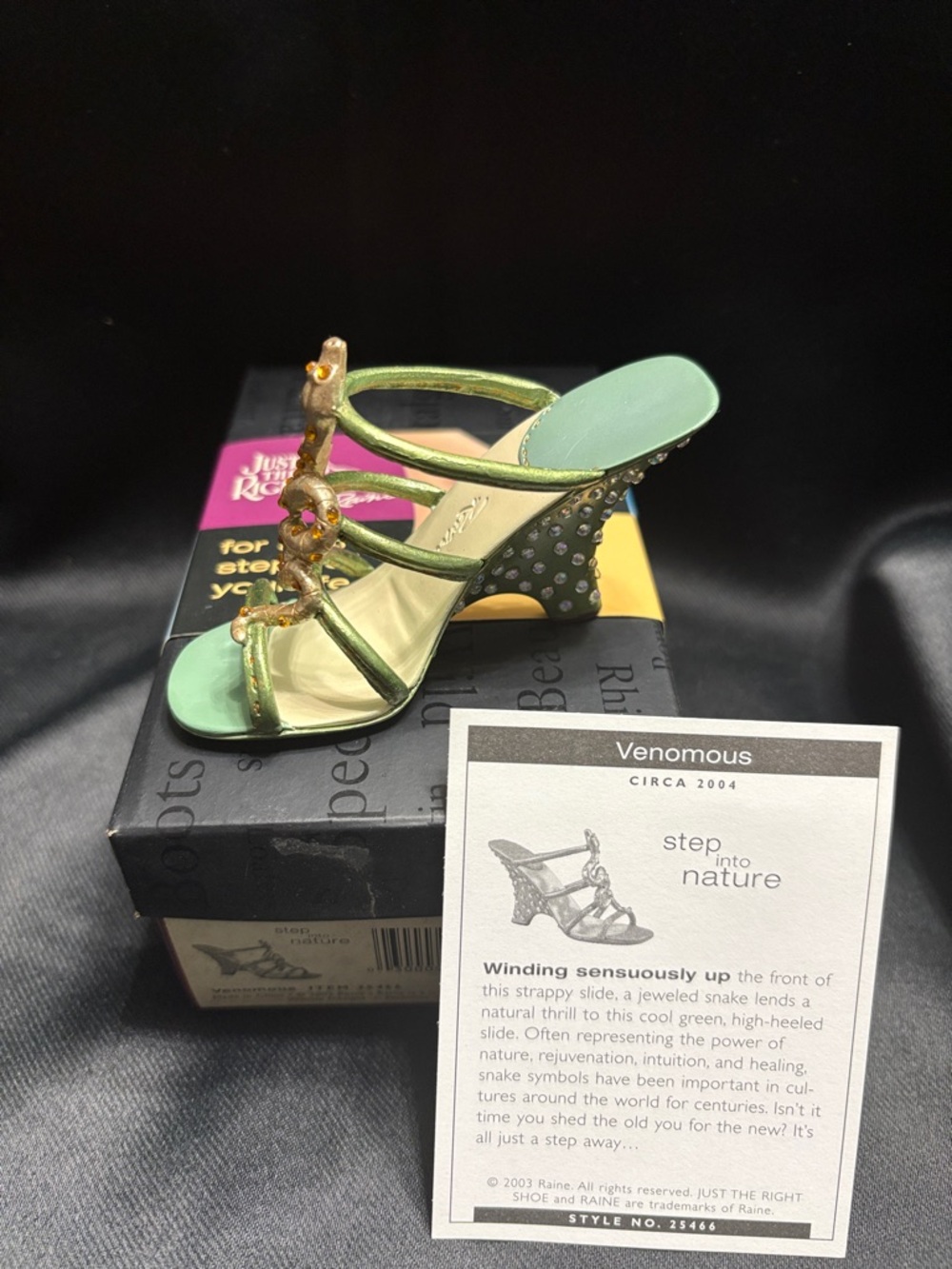 Just The Right Shoe Green Heels with Jeweled Snake - Picture 2 of 5